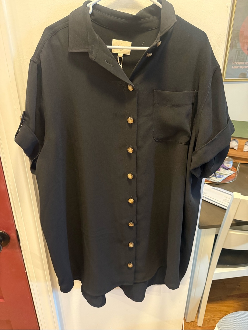 NWT Sezane Ana Black Button-Front Short Sleeve Shirt Dress - US 12